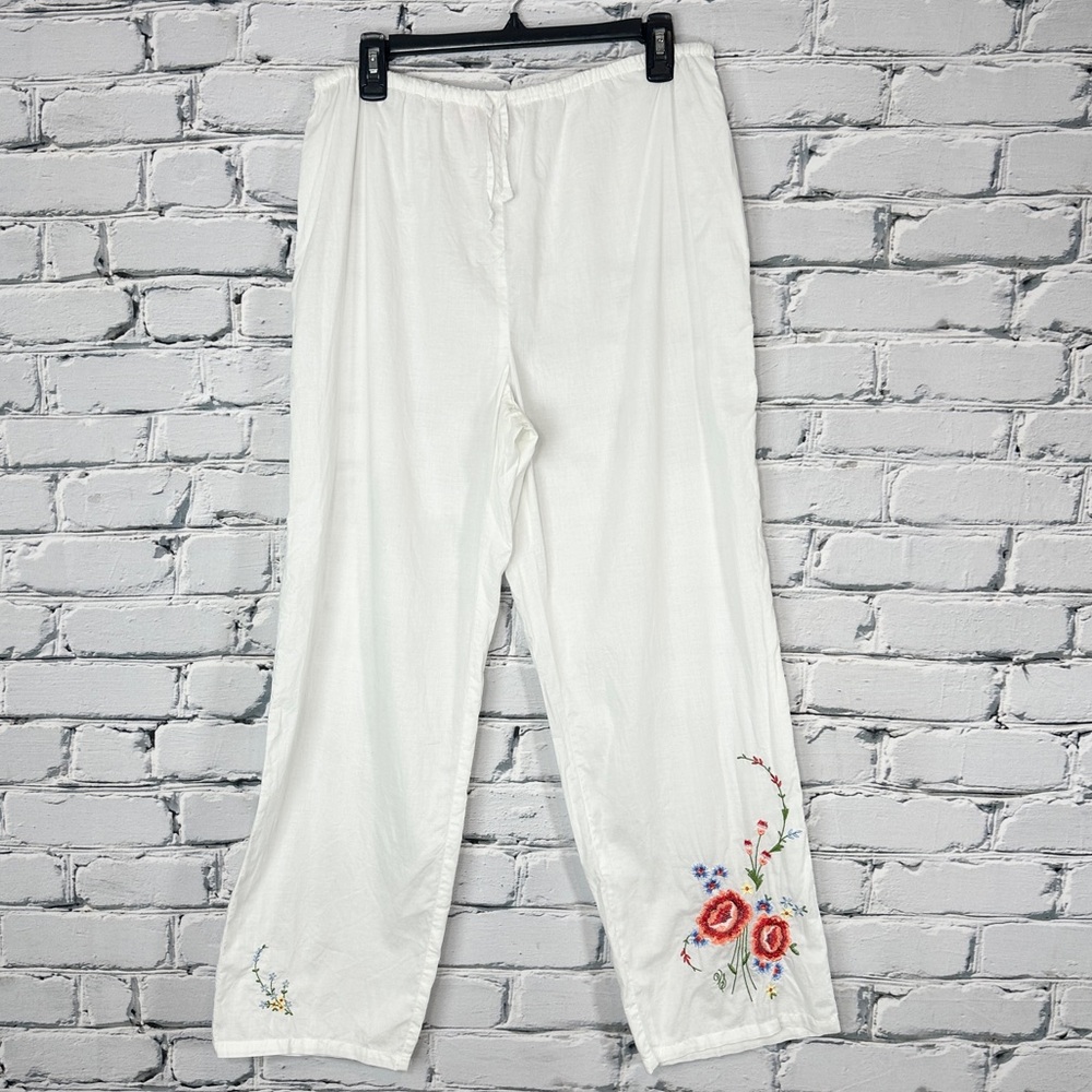 Vintage Victoria’s Secret Pants Embroidered Floral Cotton Medium White Y2k Boho